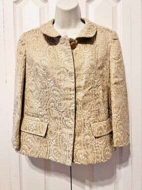 Talbots Women's Gold/Cream Metallic Jacquard Evening Blazer/Jacket-Paisley-10